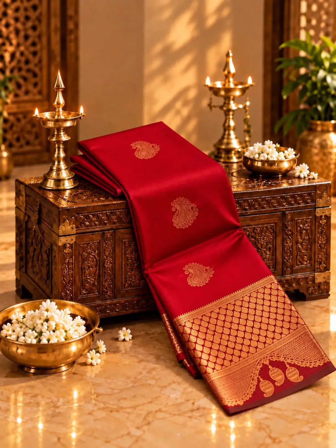 Paisley Butta Checked Pallu Soft Silk Saree